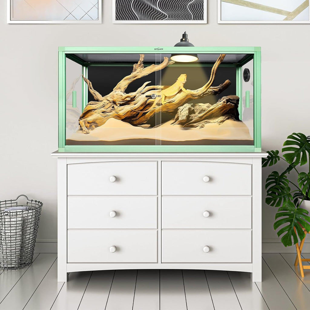 REPTI ZOO 50 Gallon Reptile Terrarium, 36' x 18' x 18' Light Weight Reptile Enclosure, Colored Reptiles Tank with Tempered Glass Door, Large Habitat for Bearded Dragon, Snake, Lizard, Gecko-Green