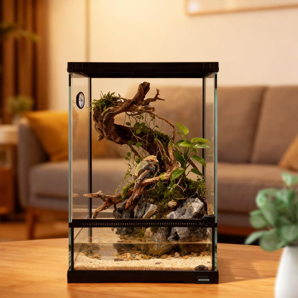 11 Gallon Tall Reptile Glass Tank 12'x12'x18' with Drainage Hole - Pre-Assembled Vertical Reptile Cage Enclosure for Arboreal Geckos,Chameleon,Lizard,Tree Frog and Snake