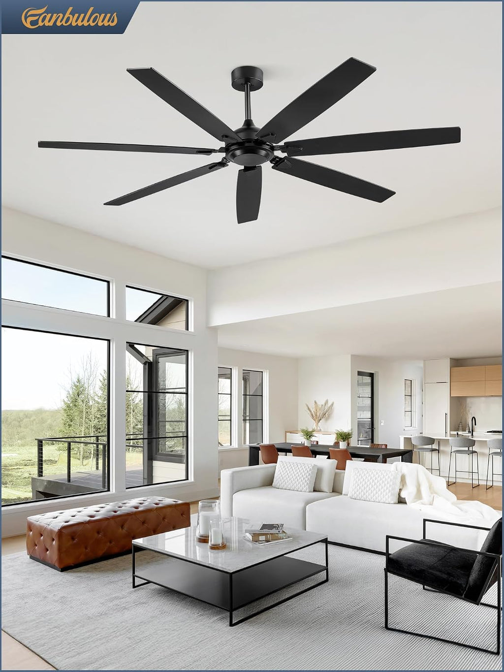 72 Inch Ceiling Fan No Light with Remote Control, Black Ceiling Fans Without Light With 6-Speeds Quiet Reversible DC Motor, Indoor/Outdoor Ceiling Fan with Dual Finish 7 Blades for Patio Living Room