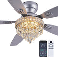Crystal Ceiling Fan Fandelier with Lights-Ceiling Fans with Lights,54' Low Profile and Remote Control, Flush Mount, Reversible, Dimmable, Noiseless, Sliver Ceiling Fan for Bedroom