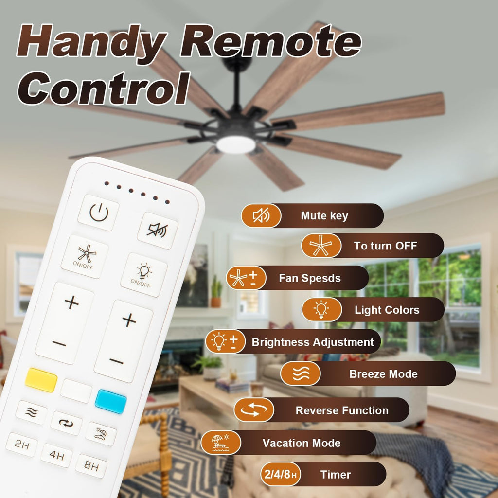 72 inch Large Ceiling Fans with Lights and Remote, Indoor/Outdoor Modern Ceiling Fan for Kitchen Living Room Patio, 6 Speed Reversible Quiet DC Motor, 3 CCT, Dual Finish 8 Blades