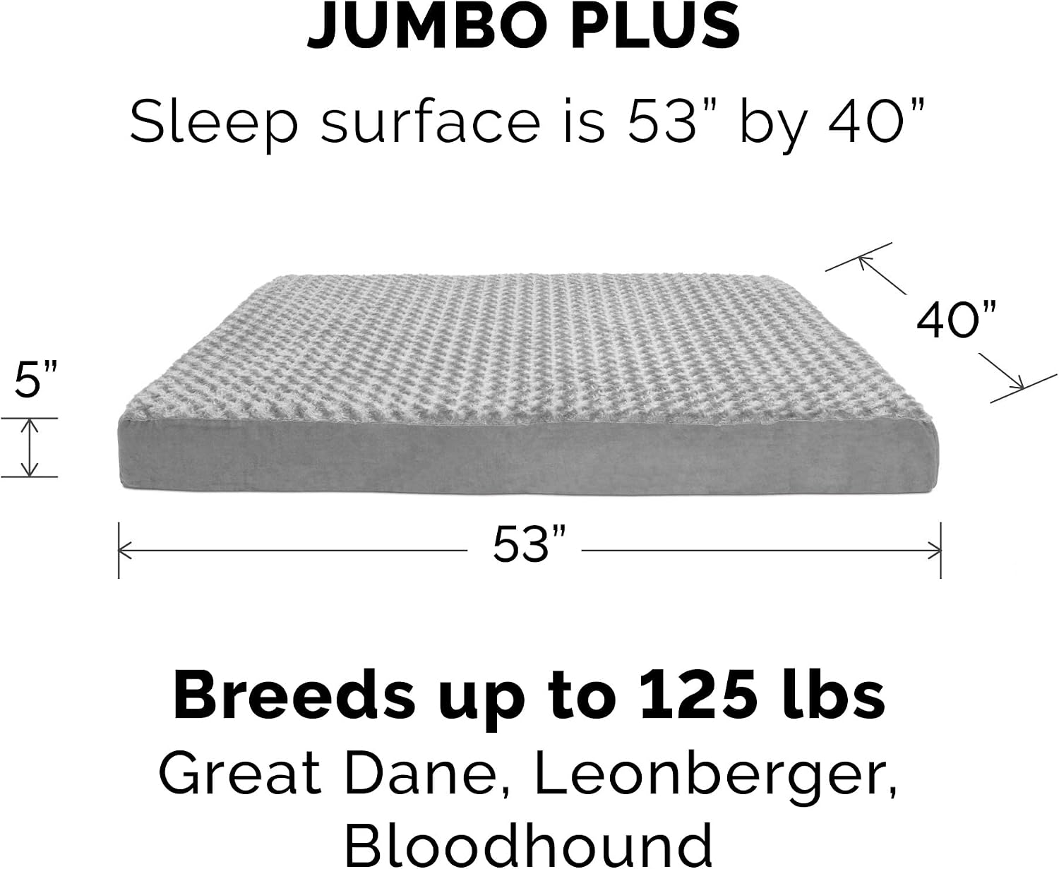 Furhaven Memory Foam Dog Bed for Large Dogs w/ Removable Washable Cover, For Dogs Up to 125 lbs - Ultra Plush Faux Fur & Suede Mattress - Gray, Jumbo Plus/XXL