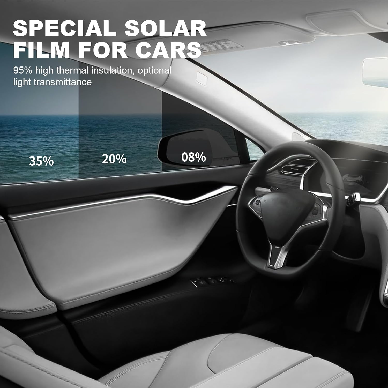 Precut Window Film Tint for Tesla Model S 2014-2019 Kit All Sides Privacy Block Infrared UV Rays Sun Blocking Protection (Side Windows 20% + Rear Windshield 20% + Front Windshield 80%)