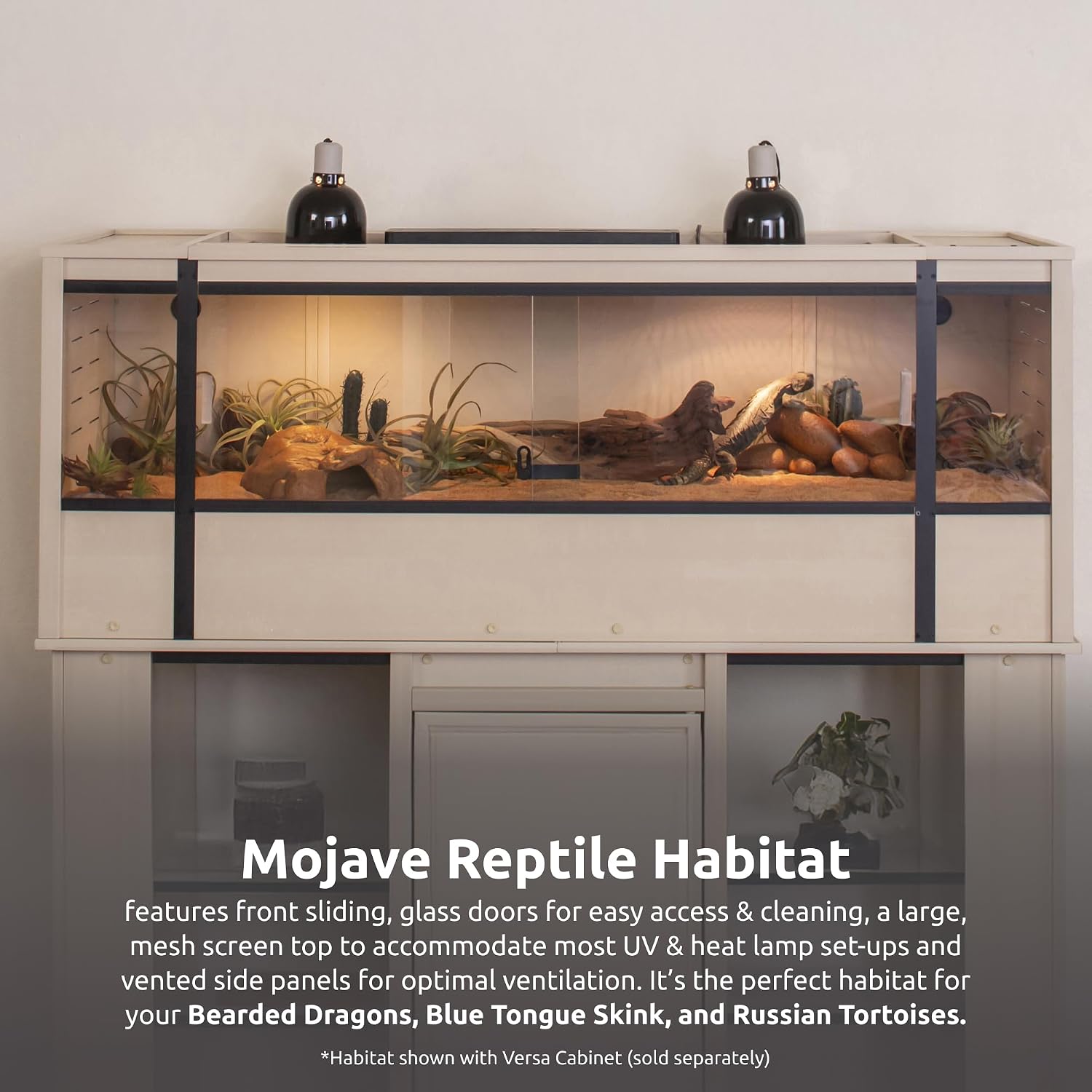 New Age Pet ECOFLEX 60' Wide X-Large Reptile Habitat, Mojave Lounge for Snakes, Tortoises & Lizards in Maple, Black & Grey, Easy Assembly, Sliding Glass Doors & Mesh Top