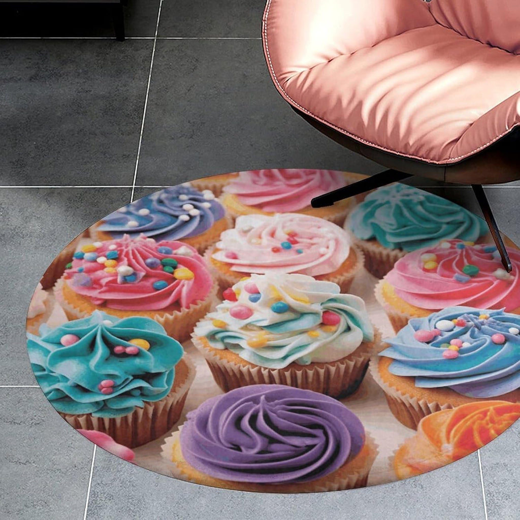 Birthday Cupcakes Coral Velvet Round Floor Mat Non-Slip Bath Rug Floor Covering for Bathroom Vanity Guest Suite & Vacation Home