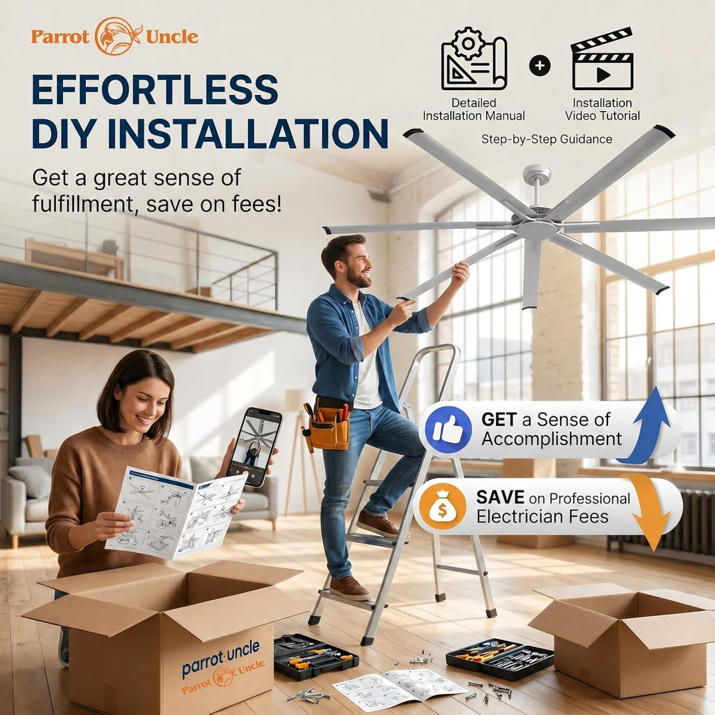 96 Inch Industrial Ceiling Fans without Lights, Large Outdoor Ceiling Fans for Patios Gazebo, Remote Control, Reversible Quiet DC Motor, High CFM Big Commercial Fans for Shop Garage Gym, ETL Listed