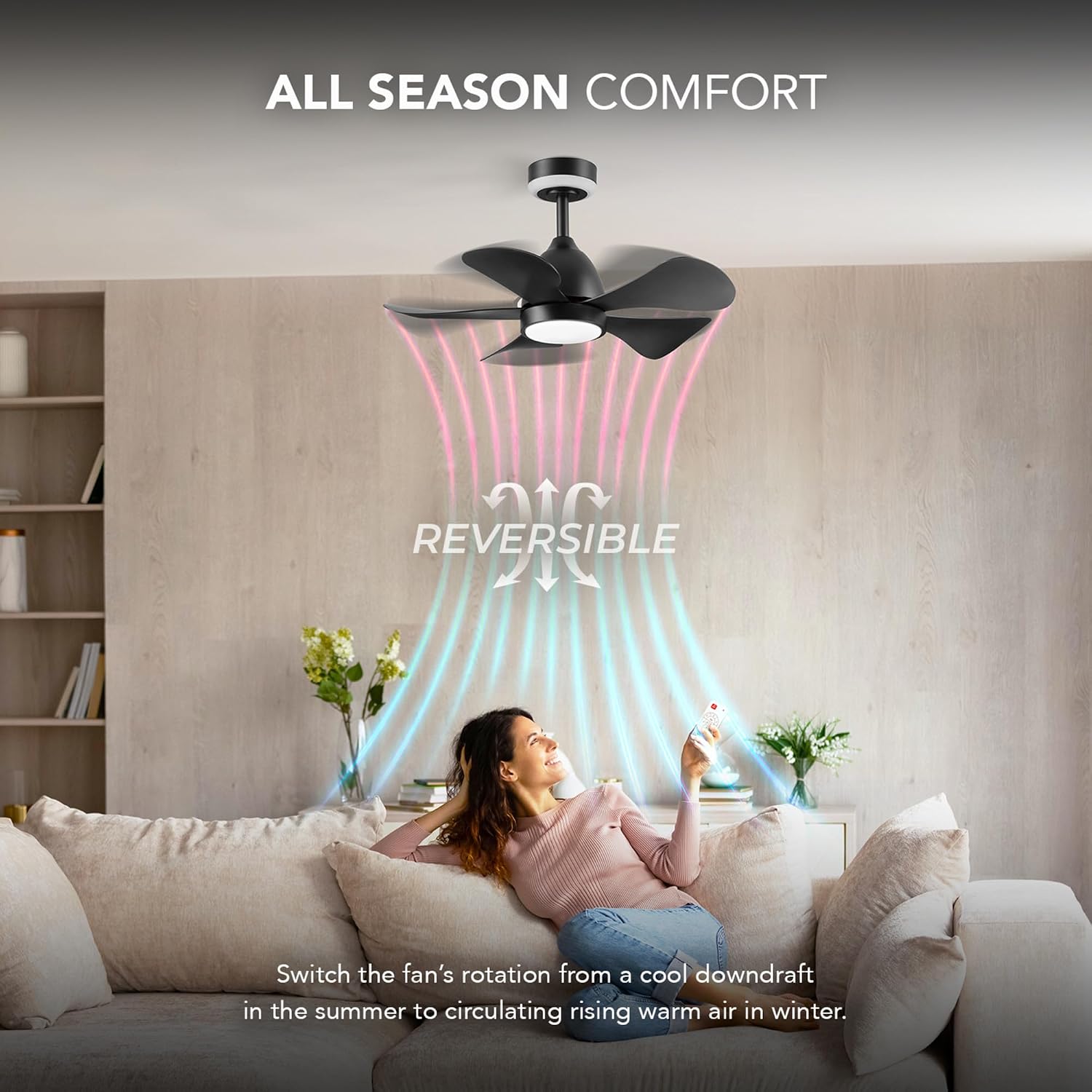 Globe Electric 37000106 30' Ceiling Fan with LED Light, Nightlight, Remote Control, WhisperQuiet DC Motor, 6 Speeds, Matte Black