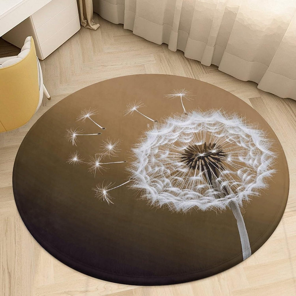 Blown Dandelion Blossom Coral Velvet Round Floor Mat Non-Slip Bath Rug Floor Covering for Bathroom Vanity Guest Suite & Vacation Home