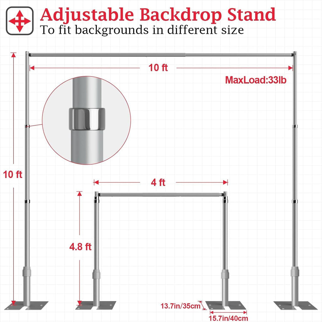 EMART 10x10ft Heavy Duty Backdrop Stand Kit, Adjustable Pipe and Drape Photo Booth Frame for Wedding, Party, Christmas, Birthday Decorations