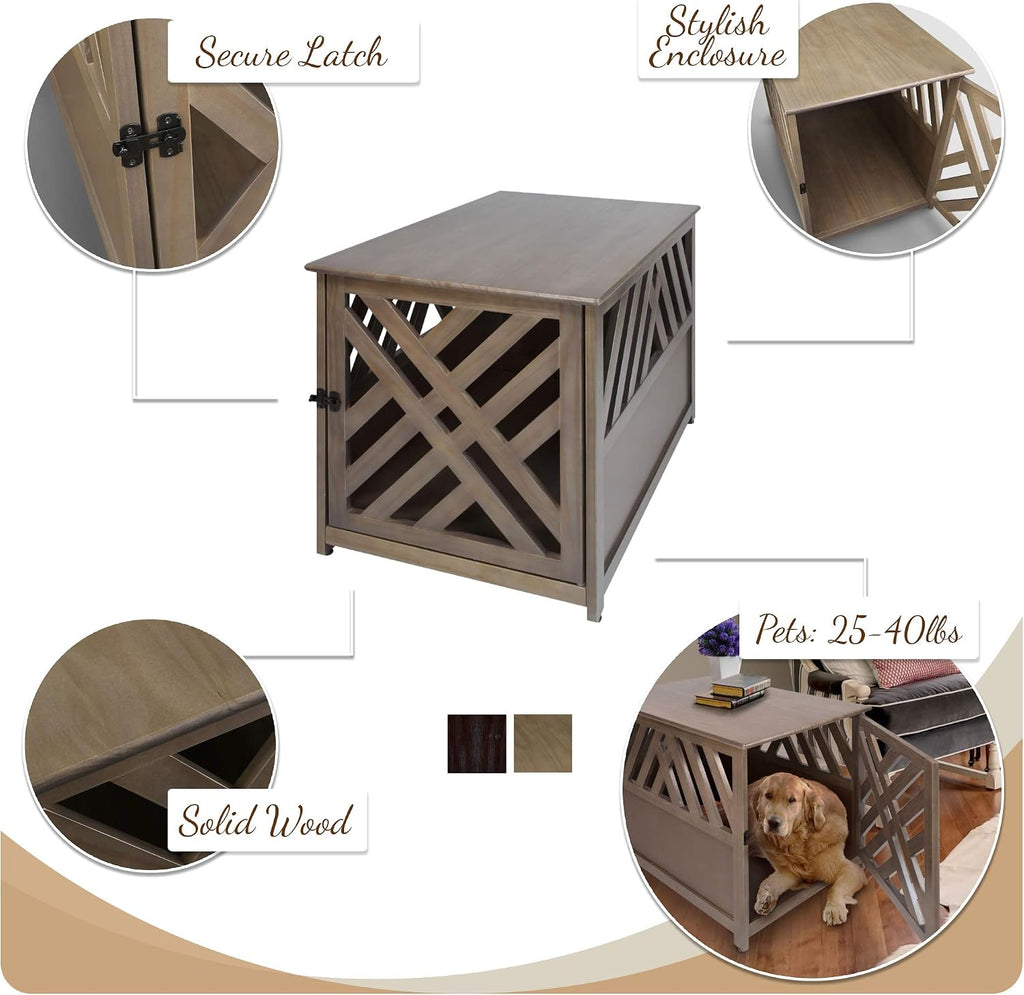 Casual Home Wooden Pet Crate, End Table, Lattice Large, New Taupe Gray