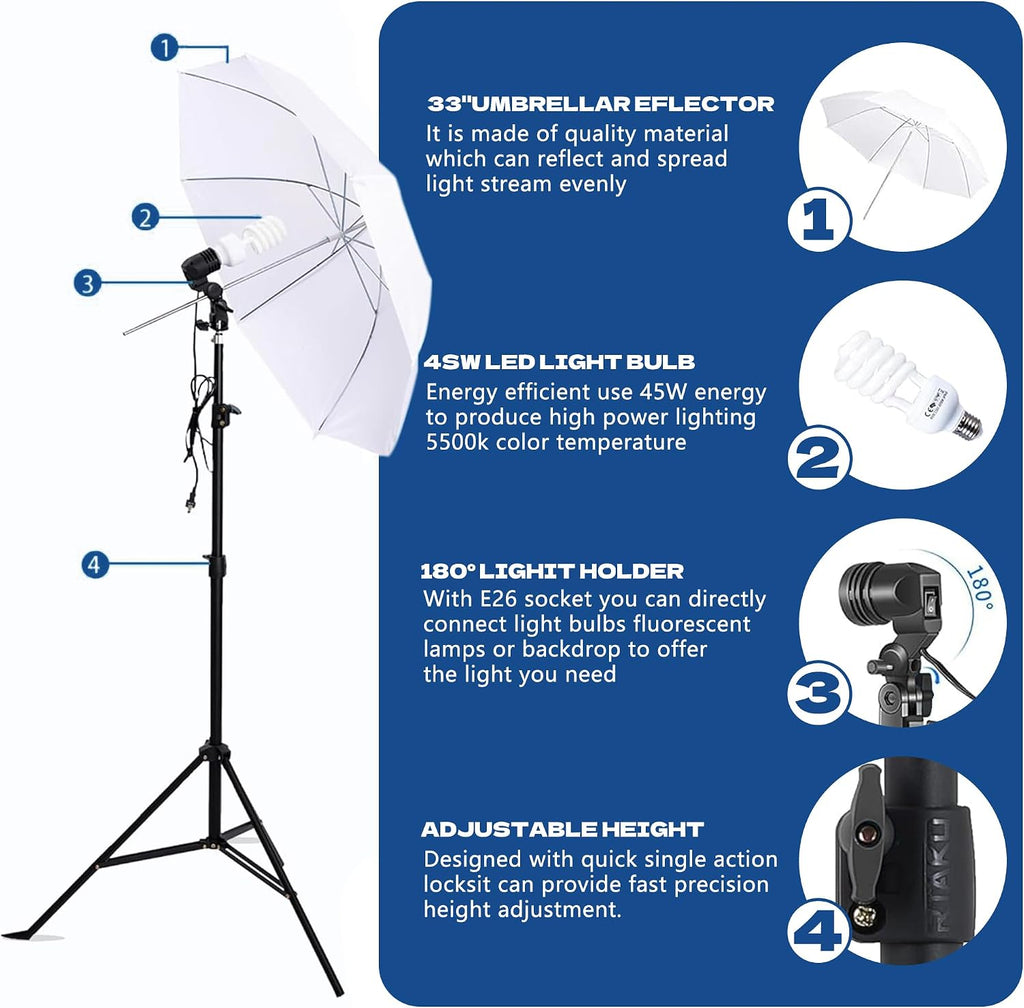 Photography Softboxes Kit with 6.6x10ft Backdrop Stands, 5 Tripod Stands, 3 Color Background Screen, Softbox with 85W Led Bulb, Photo Studio Equipment for Video Shoot, Product & Portrait