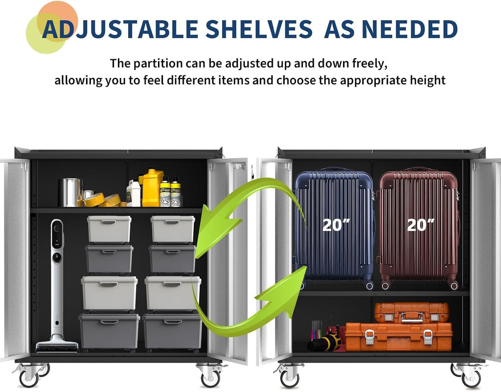 IDEALHOUSE 46' Rolling Garage Storage Cabinet with Locking Doors - Heavy-Duty Metal Shelving Unit, Mobile Tool Organizer for Home Office Workshop Organization