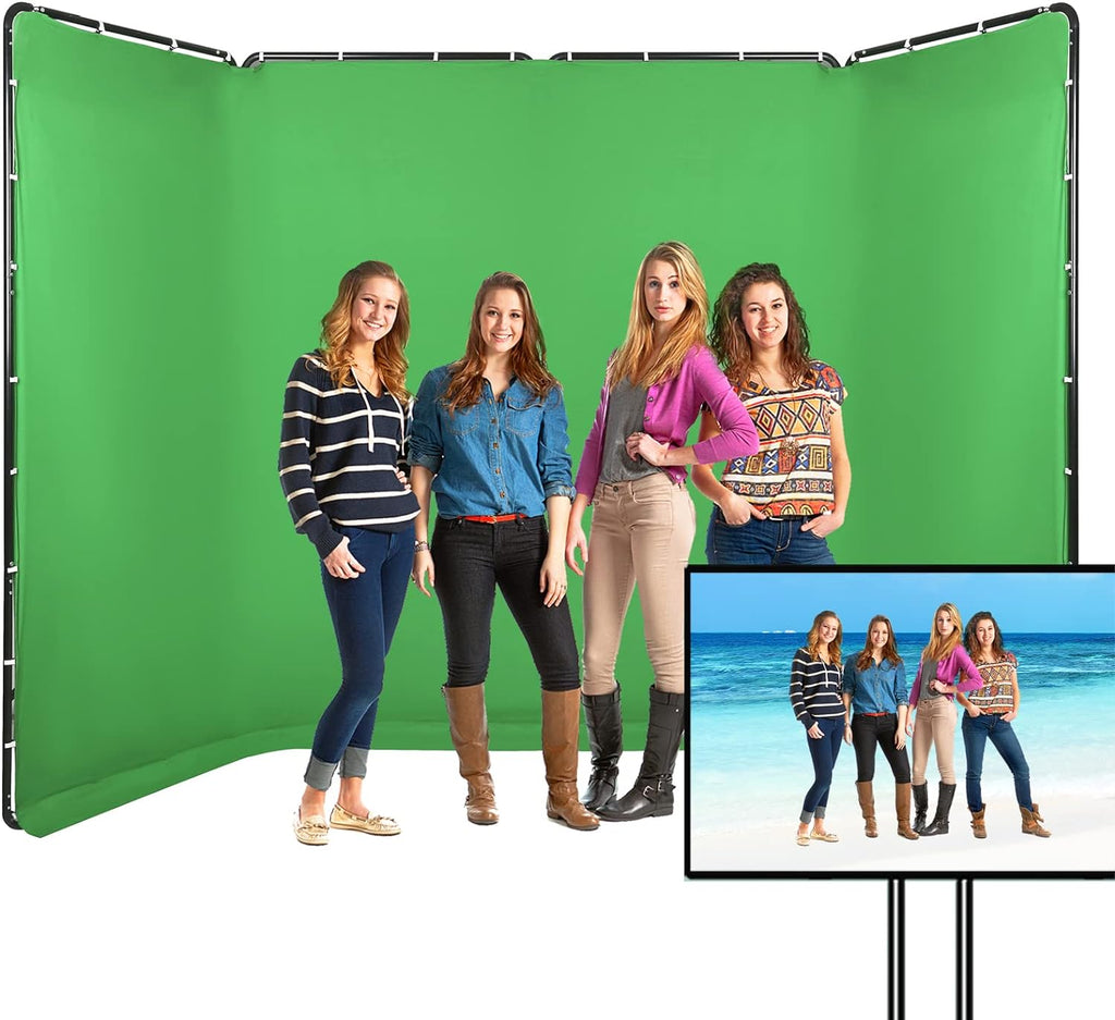 7.87ft x 13.12ft Portable Large Chromakey Green Screen Backdrop with Stand Photography Background Support System for Photo Studio Video Shooting, Live Streaming, Parties, Keying, Stage