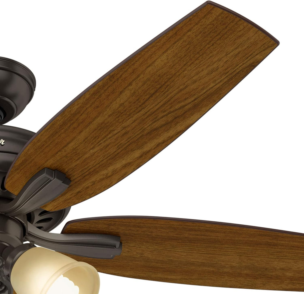 Hunter 52 inch Indoor Ceiling Fan with LED Lights - Bronze Ceiling Fan with Pull Chain, For Bedroom or Living Room, Standard Mount, No Remote, 5 Blades, Includes Bulbs - Newsome 53317, Premier Bronze