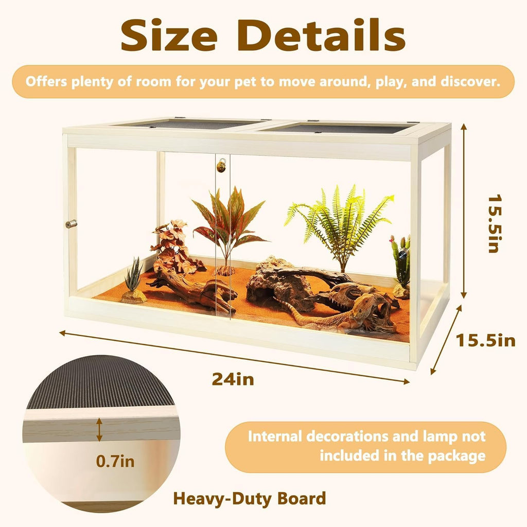 PROLEE Bearded Dragon Tank, Reptile Tank with Meatl Mesh Roof and Front Sliding Door, Lizard Tank,Spacious Reptile Enclosure for Snakes,Lguanas, Chameleons (Oak, 30 Gallons)