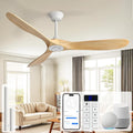 Sofucor 60 Inch Smart Ceiling Fans No Lights-Outdoor Modern Smart Ceiling Fan with Alexa/Google/APP/Remote Control, Reversible Quiet DC Motor, Wood Blades Ceiling Fan for Living Room/Bedroom/Patios