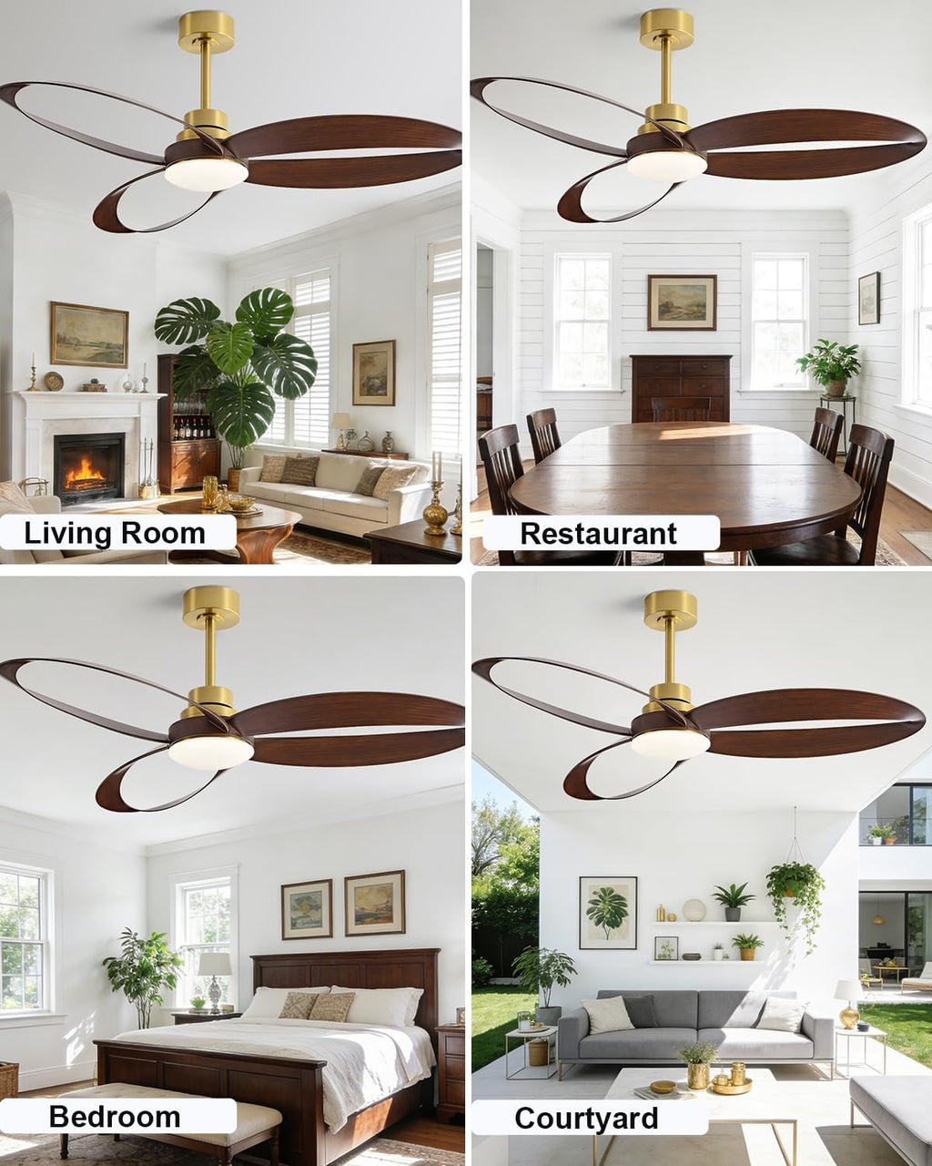 52'Ceiling Fan Indoor Ceiling Fans with Lights and Remote,New Round 3 Blades With 24W 2400LM High Bright LED Light , 3-Color Light 6-Speed Timing Reversible DC Motor for Bedroom Living Room Patio