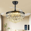 48 Inch Chandelier Ceiling Fan with Lights, Retractable Fan with Remote and APP, Crystal Fandelier Ceiling Fan, Dimmable LED, Reversible Motor, Quiet for Bedroom Living Room-Black