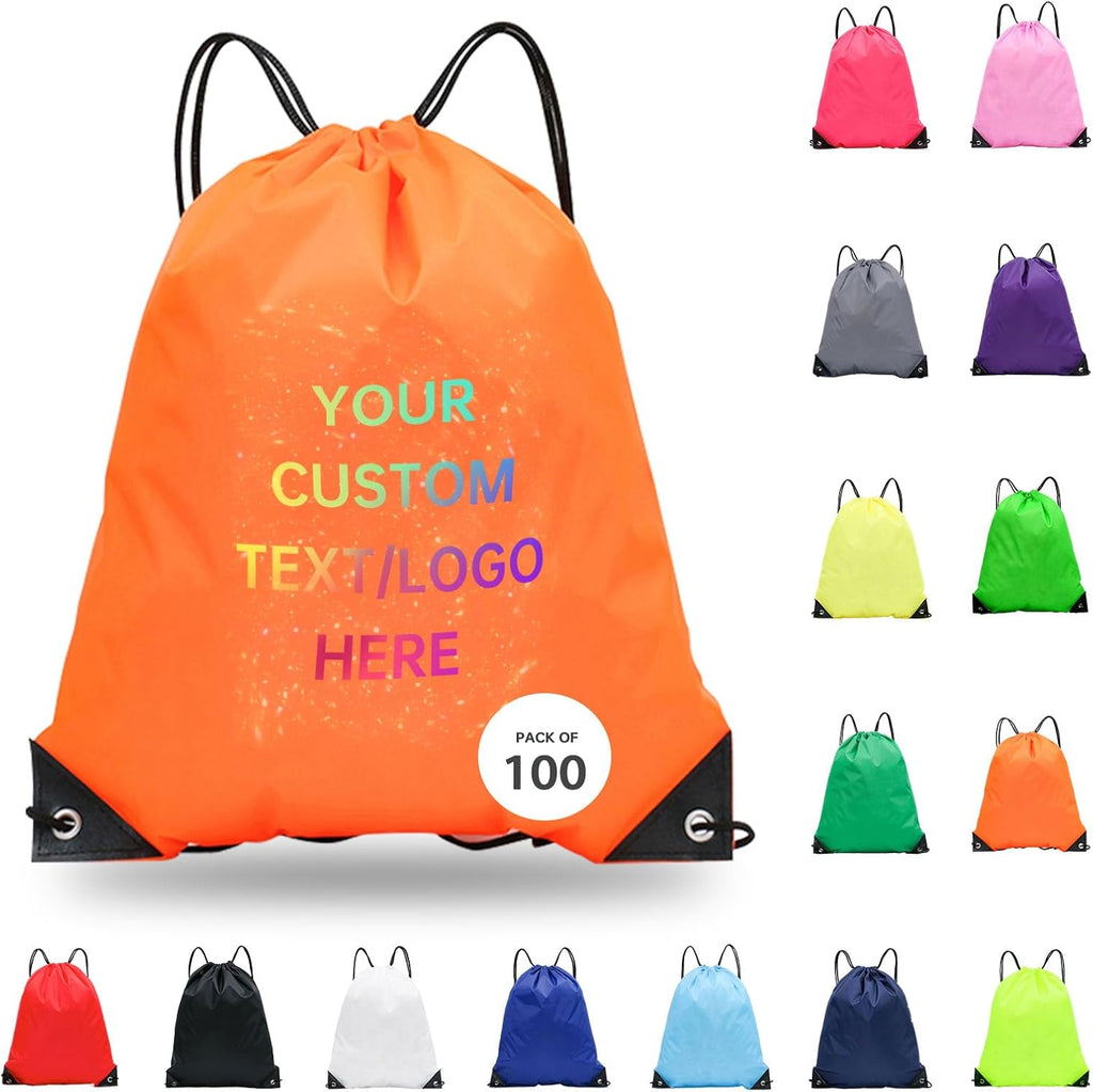 JEOHLORY pack of 100 Custom Bags With Your Logo,customized backpack,promotional items,Drawstring Backpacks,Great for Everyday Use (Custom Orange)