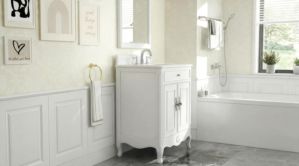 26' Daleville Antique White Bathroom Sink Vanity & Mirror Set 838AW-MIR