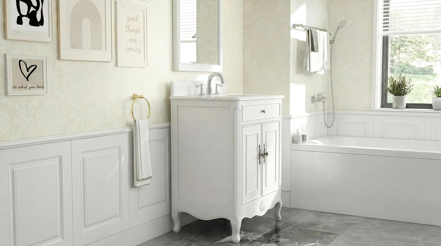 26' Daleville Antique White Bathroom Sink Vanity & Mirror Set 838AW-MIR