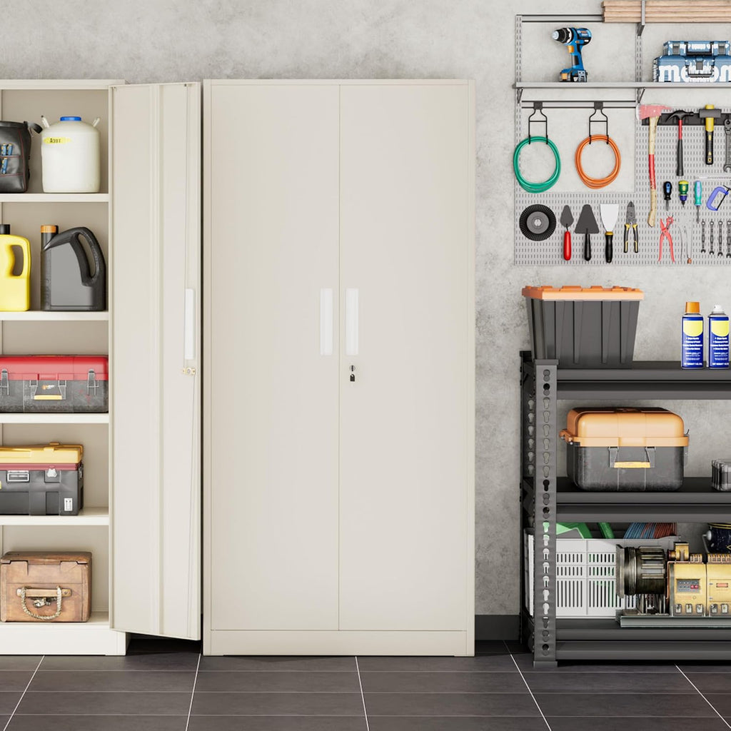 INTERGREAT Garage Storage Cabinet with Lock, 72' Metal Storage Cabinet with Locking Doors and 4 Adjustable Shelves, Lockable Tool Steel Cabinet for Home Office, School, Putty Grey
