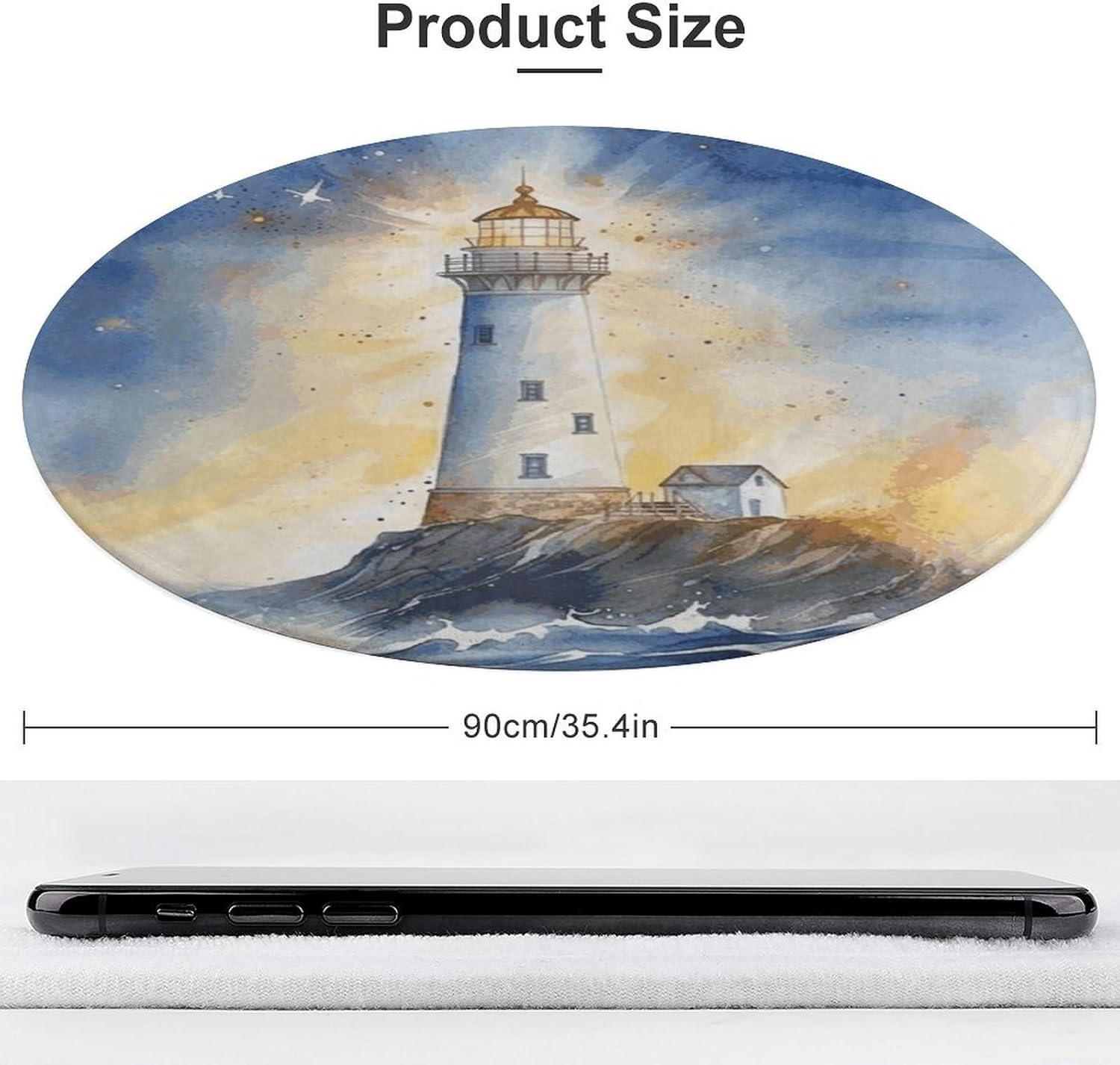 Watercolor Lighthouse Fantasy Light Coral Velvet Round Floor Mat Non-Slip Bath Rug Floor Covering for Bathroom Vanity Guest Suite & Vacation Home