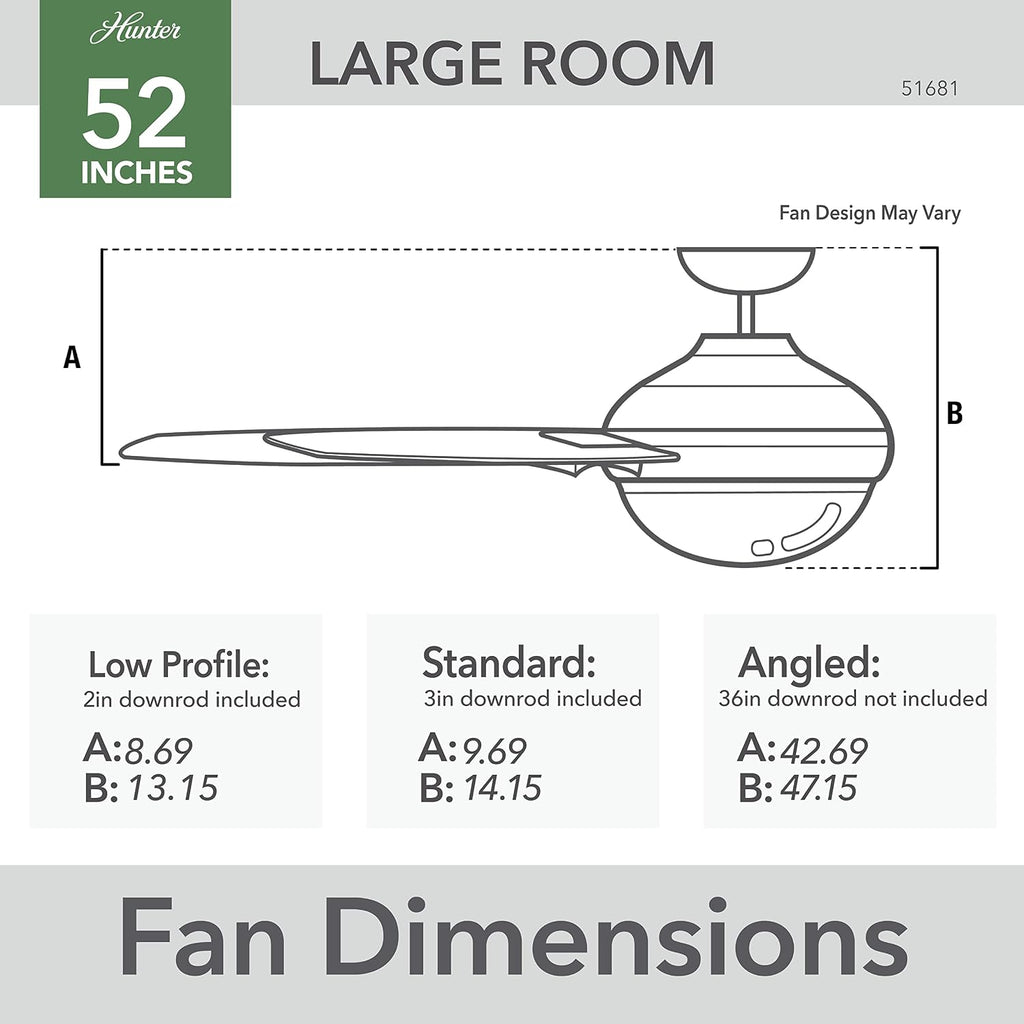Hunter 52 inch Outdoor or Indoor Ceiling Fan with LED Light and Pull Chain - Black Ceiling Fan, Standard Mount, 5 Blades, For Patio, Porch, Garage, or Living Room - Sea Point 51681, Matte Black