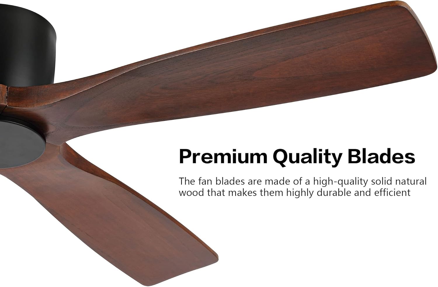WINGBO 54 Inch Flush Mount DC Ceiling Fan without Lights, 4 Reversible Carved Wood Blades, 6-Speed Noiseless DC Motor, Hugger Ceiling Fan No Lights in Matte Black Finish with Walnut Blades, ETL Listed