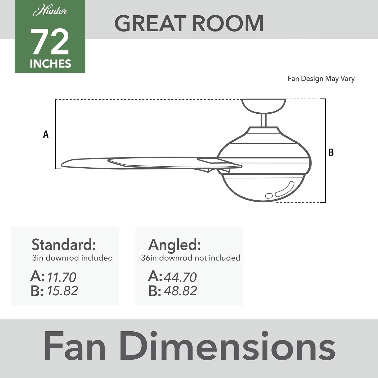 Hunter 72 inch Outdoor or Indoor Ceiling Fan with LED Light - Ceiling Fan with Wall Control, For Patio, Garage, or Porch, Quiet, Standard Mount, 10 Blades - Overton 50718, Matte Nickel