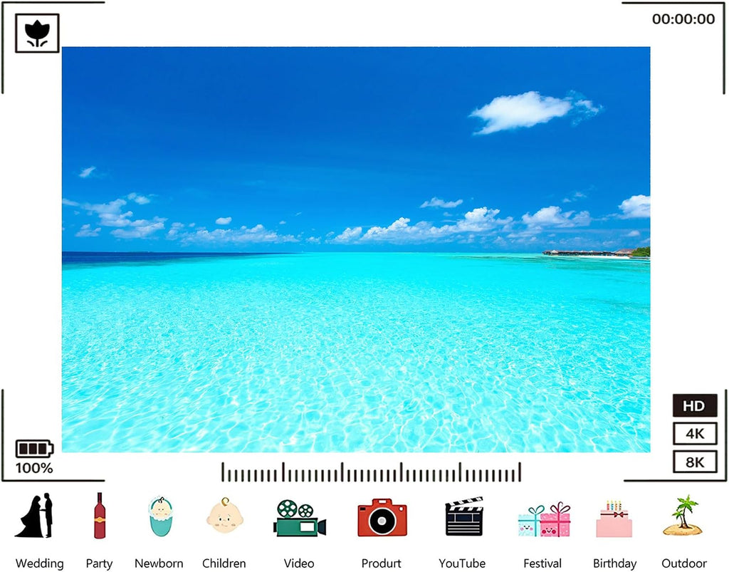 Trykid 20x10ft Pristine Turquoise Ocean Backdrop Crystal Clear Water Bright Blue Sky Fluffy Clouds Photography Background Tropical Paradise Tapestry Party Decoration Photo Studio Prop Fabric