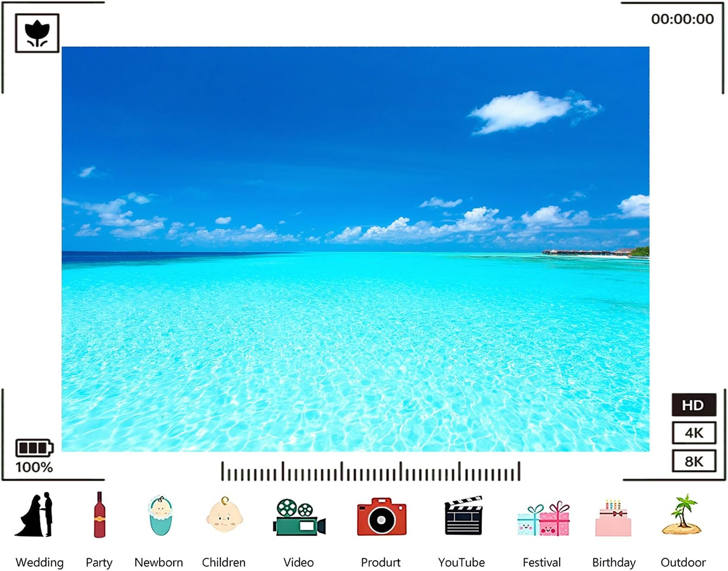 Trykid 20x10ft Pristine Turquoise Ocean Backdrop Crystal Clear Water Bright Blue Sky Fluffy Clouds Photography Background Tropical Paradise Tapestry Party Decoration Photo Studio Prop Fabric