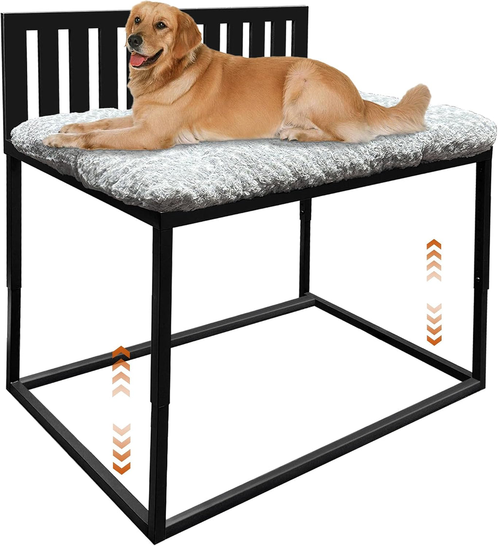 Beside Dog Bed,Adjustable Height Dog Bunk Beds,48''x 30'' Metal Dogs Bed Frame with Cushion,X-Large