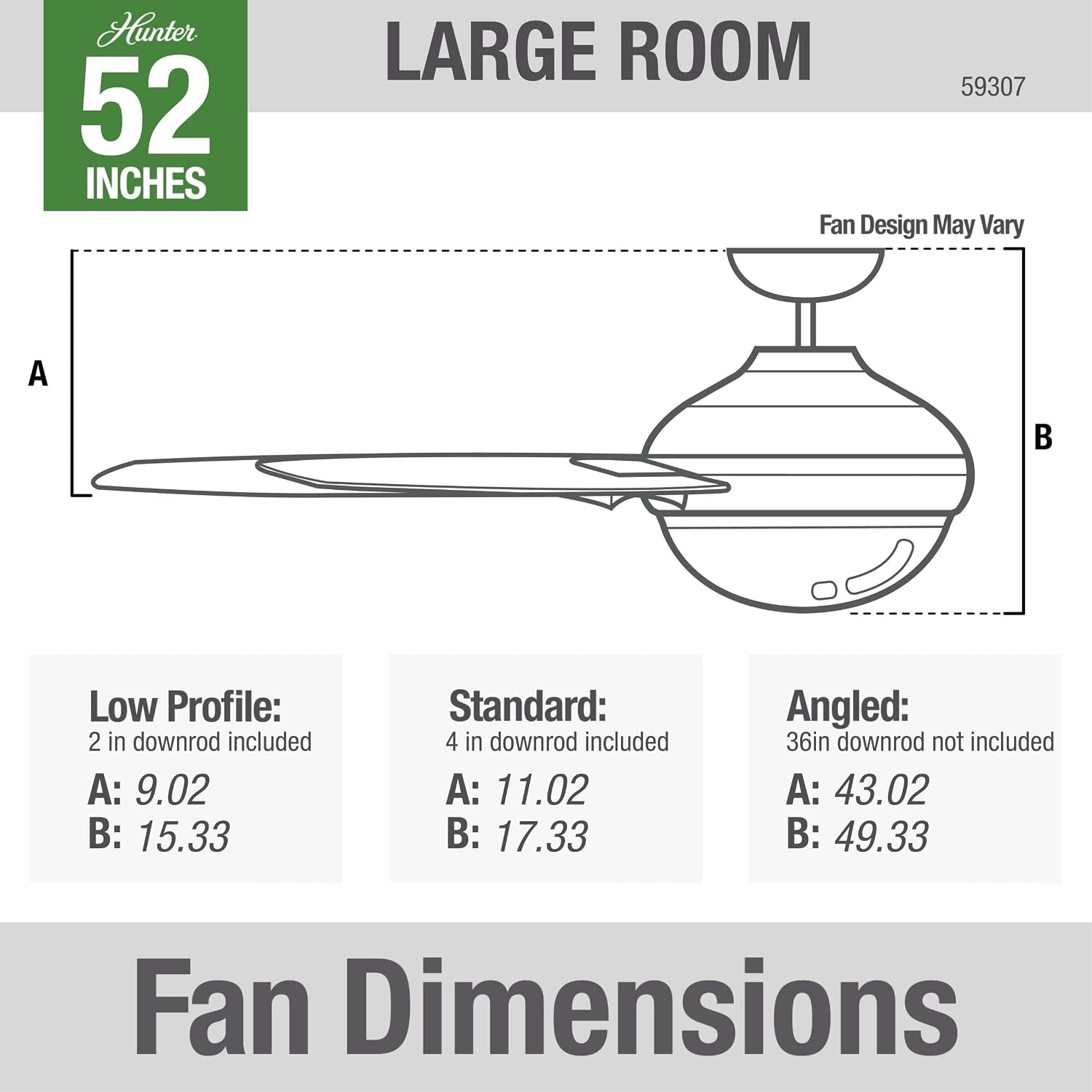 Hunter 52 inch Outdoor or Indoor Ceiling Fan with LED Light - Black Rustic Ceiling Fan with Pull Chain, For Bedroom, Living Room, or Patio, Standard Mount, No Remote - Mill Valley 59307, Matte Black