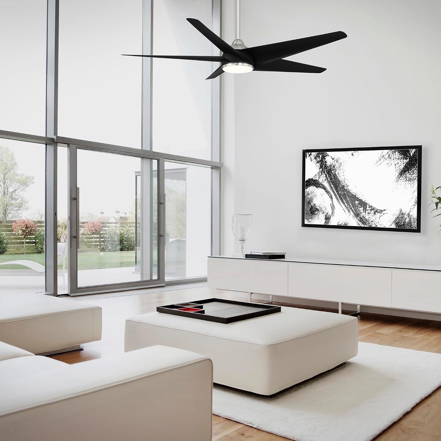 WAC F-071L-BN/MB Viper 60' Outdoor Ceiling Fan with Lights and Remote Control, Brushed Nickel Matte Black