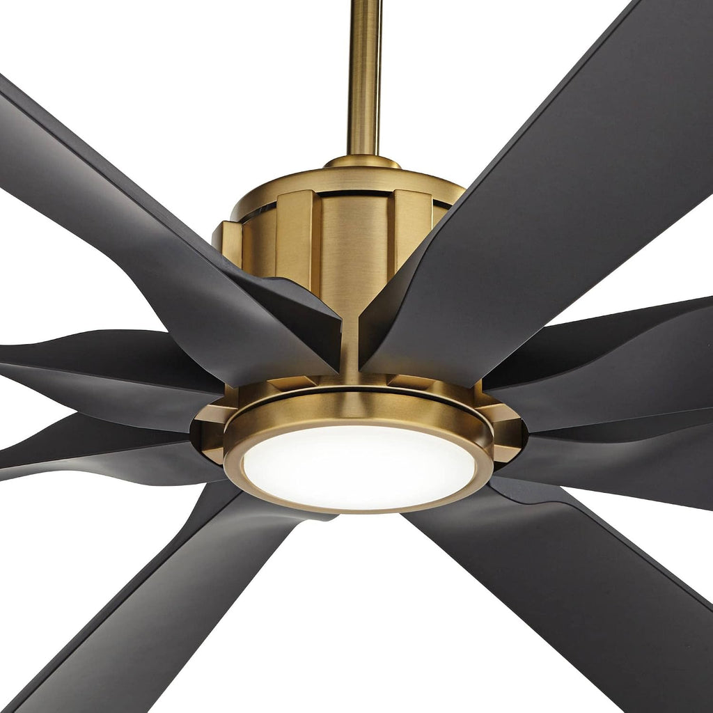 Possini Euro Design 70' Defender Modern Outdoor Ceiling Fan with LED Light Remote Control Soft Brass Matte Black Damp Rated for Patio Exterior House Home Porch Gazebo Garage Barn