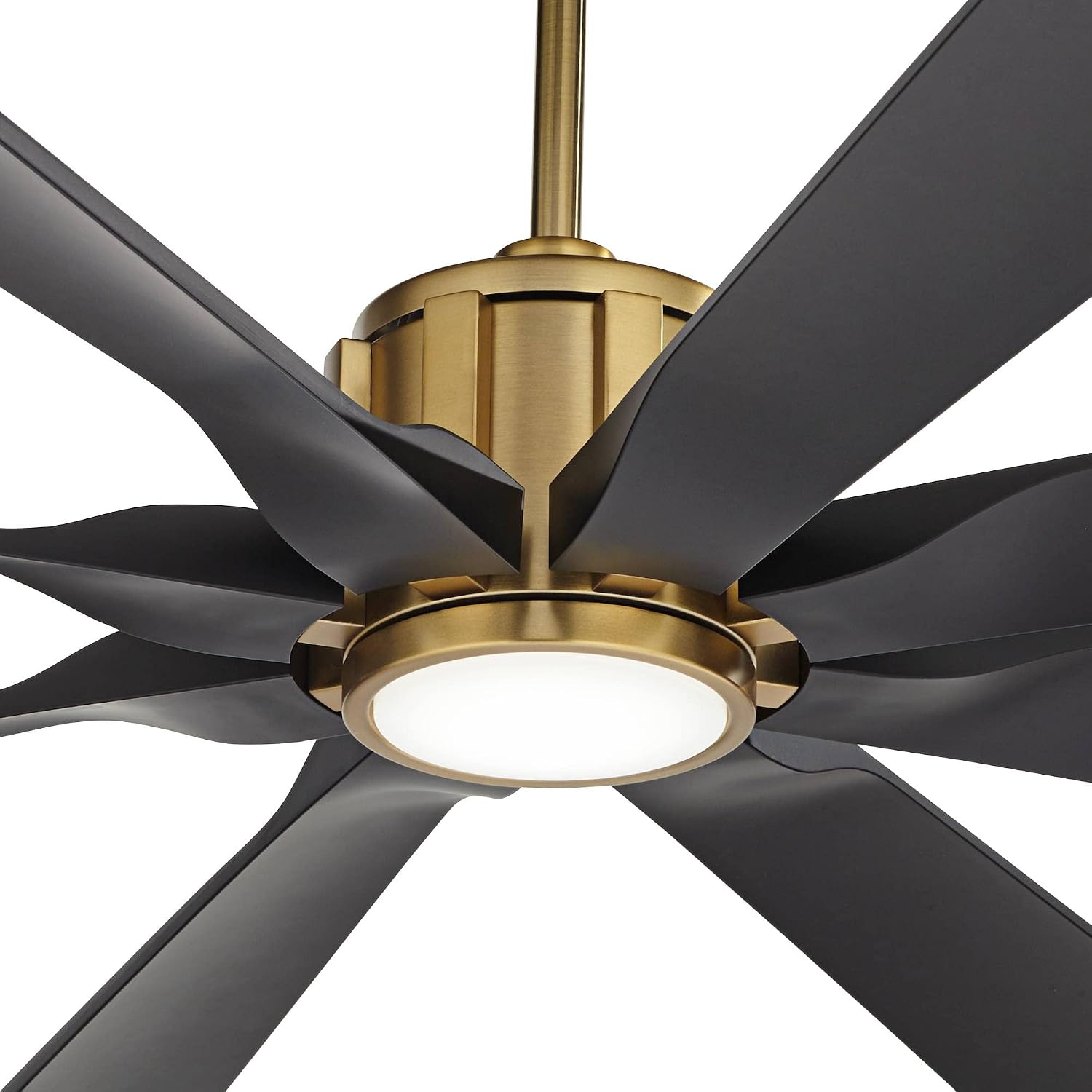 Possini Euro Design 70' Defender Modern Outdoor Ceiling Fan with LED Light Remote Control Soft Brass Matte Black Damp Rated for Patio Exterior House Home Porch Gazebo Garage Barn