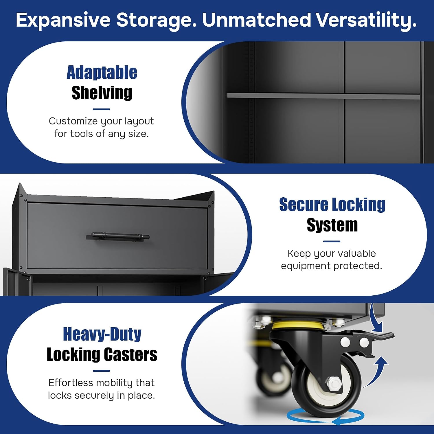 Metal Storage Cabinet with Wheels,Adjustable Shelves with Doors and Lock,Sturdy and Durable Heavy Duty Utility Storage Cabinet for Office/Kitchen/Garage/Pantry Organizer