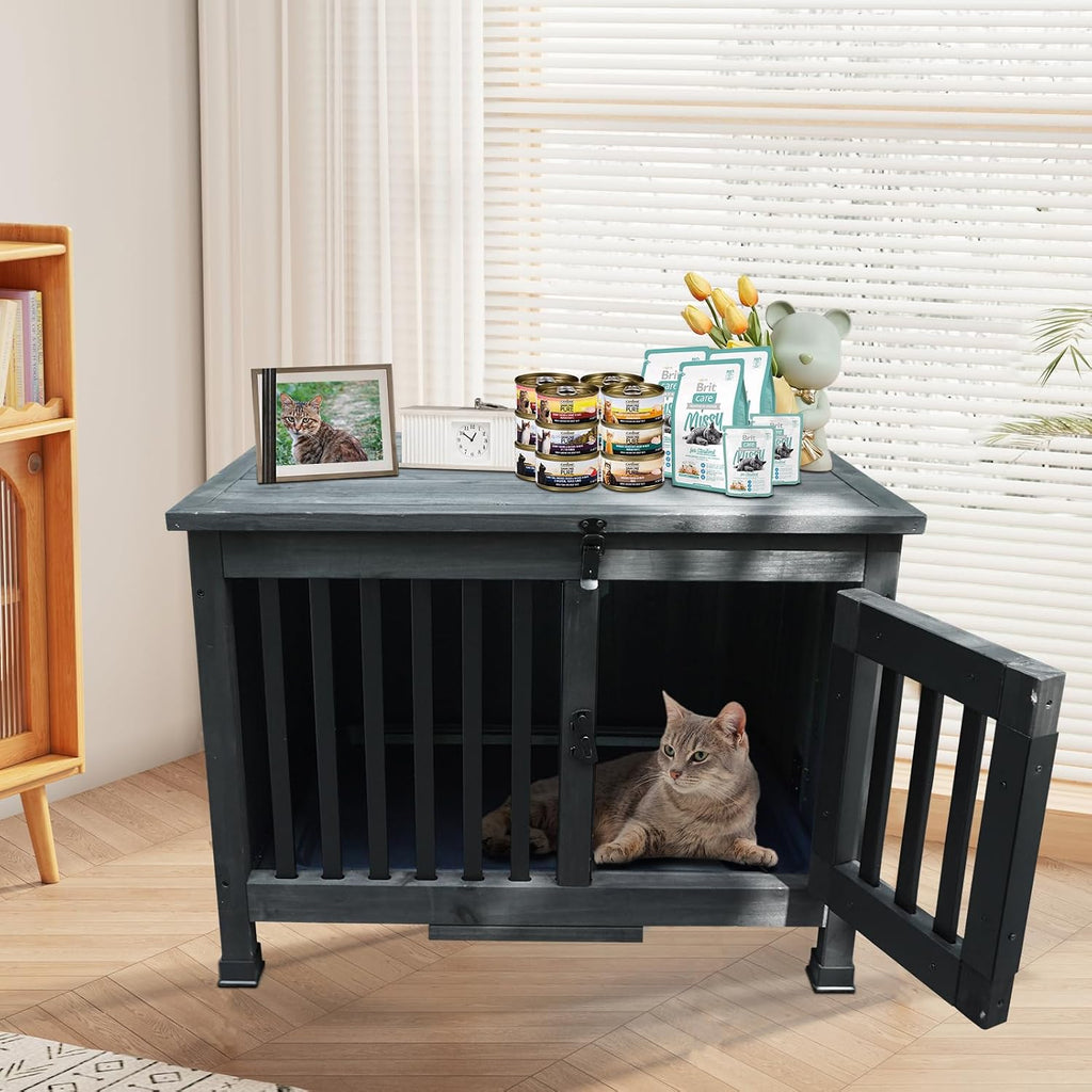 Agitree 28' Dog Crate Furniture, Fully Assembled Wooden Dog Kennel with Removable Tray, Decorative Pet Crate Dog Cage Indoor Furniture End Table, Portable Pet Cage for Small & Medium Dogs, Black