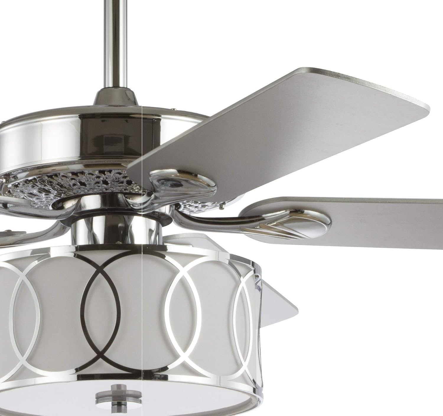 JONATHAN Y 52' Chrome Modern Glam LED Ceiling Fan with Remote, 3-Light Indoor Fan with 5 Reversible Blades, White Fabric Drum Shade for Living Room, Bedroom, ETL Listed JYL9607A