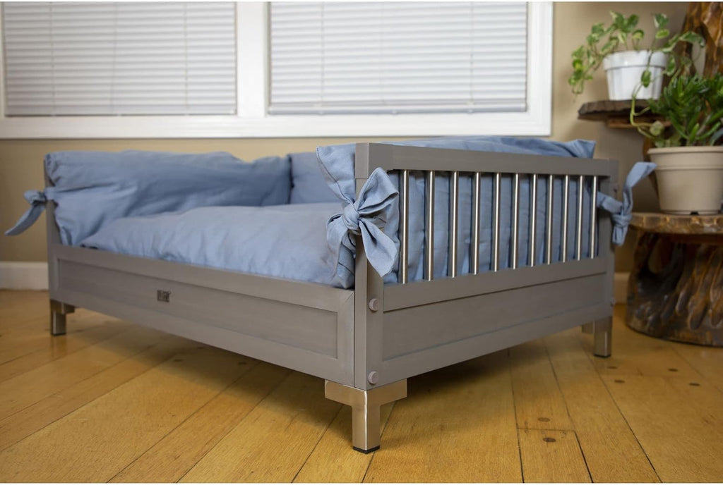 New Age Pet ECOFLEX Manhattan Raised Dog Bed, Moisture Resistant Frame with Stainless Steel Accents, Memory Foam Cushion, Grey, X-Large