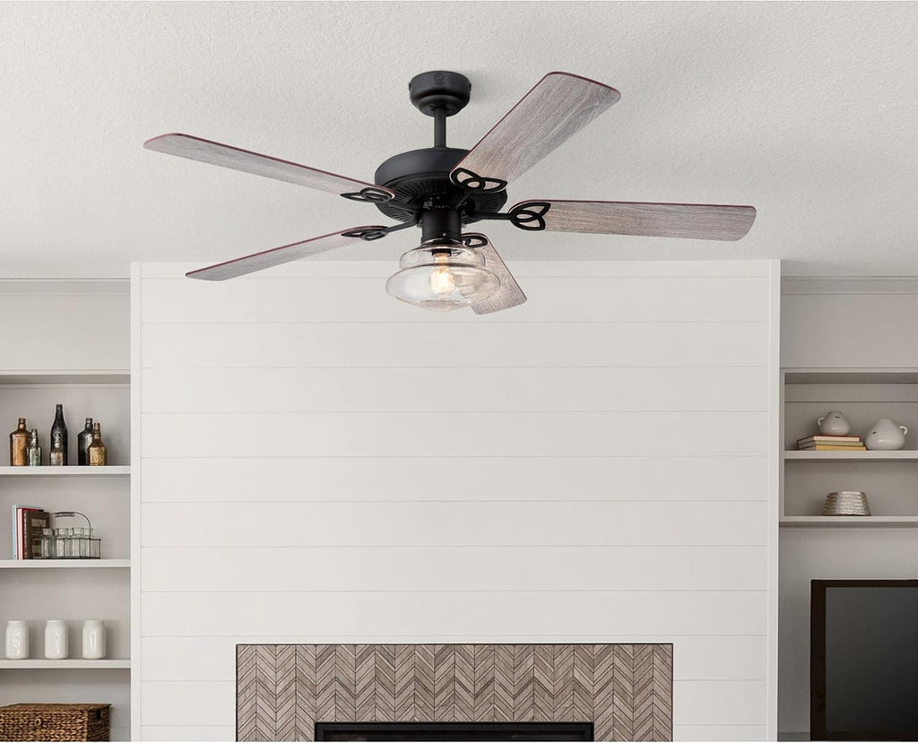 Westinghouse Lighting 7304800 Scholar, Vintage-Style LED Ceiling Fan with Light, 52 Inch, Matte Black Finish, Clear Glass