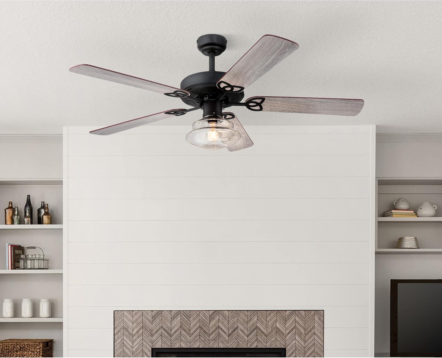 Westinghouse Lighting 7304800 Scholar, Vintage-Style LED Ceiling Fan with Light, 52 Inch, Matte Black Finish, Clear Glass