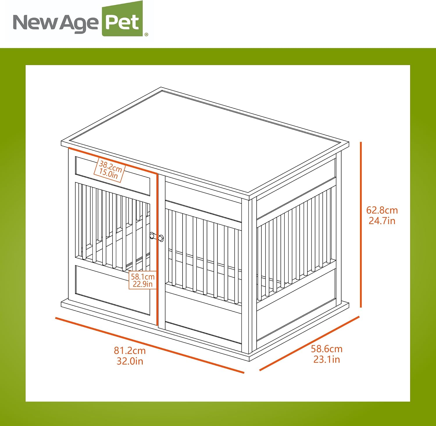 New Age Pet ECOFLEX Horizon Dog Crate & End Table, Modern Slatted Indoor Dog Kennel for Medium, Large & XL Dogs, Durable Composite, Antique White, Medium