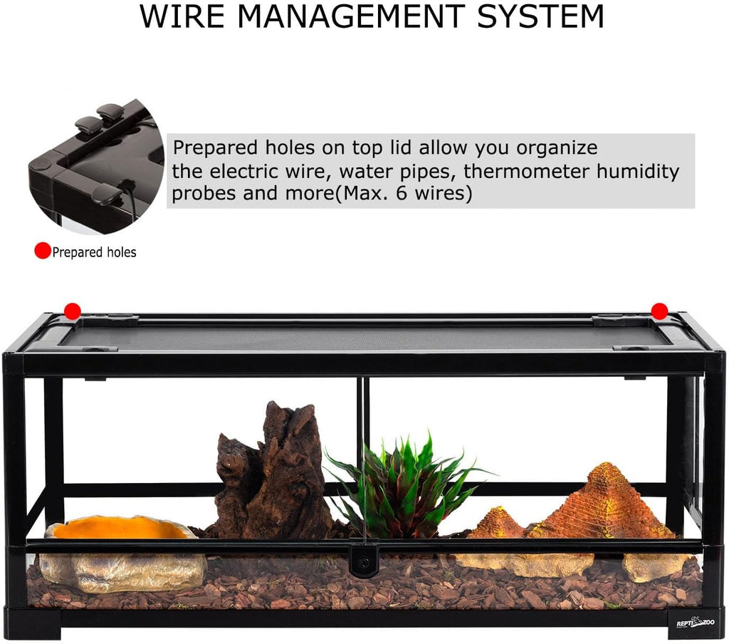 REPTI ZOO Glass Reptile Terrarium 20 Gallon, Front Opening Reptiles Tank 30' x 12'x 12' for Reptile Pets Gecko Lizard Snake, Top Screen Ventilation Escape Proof Lid