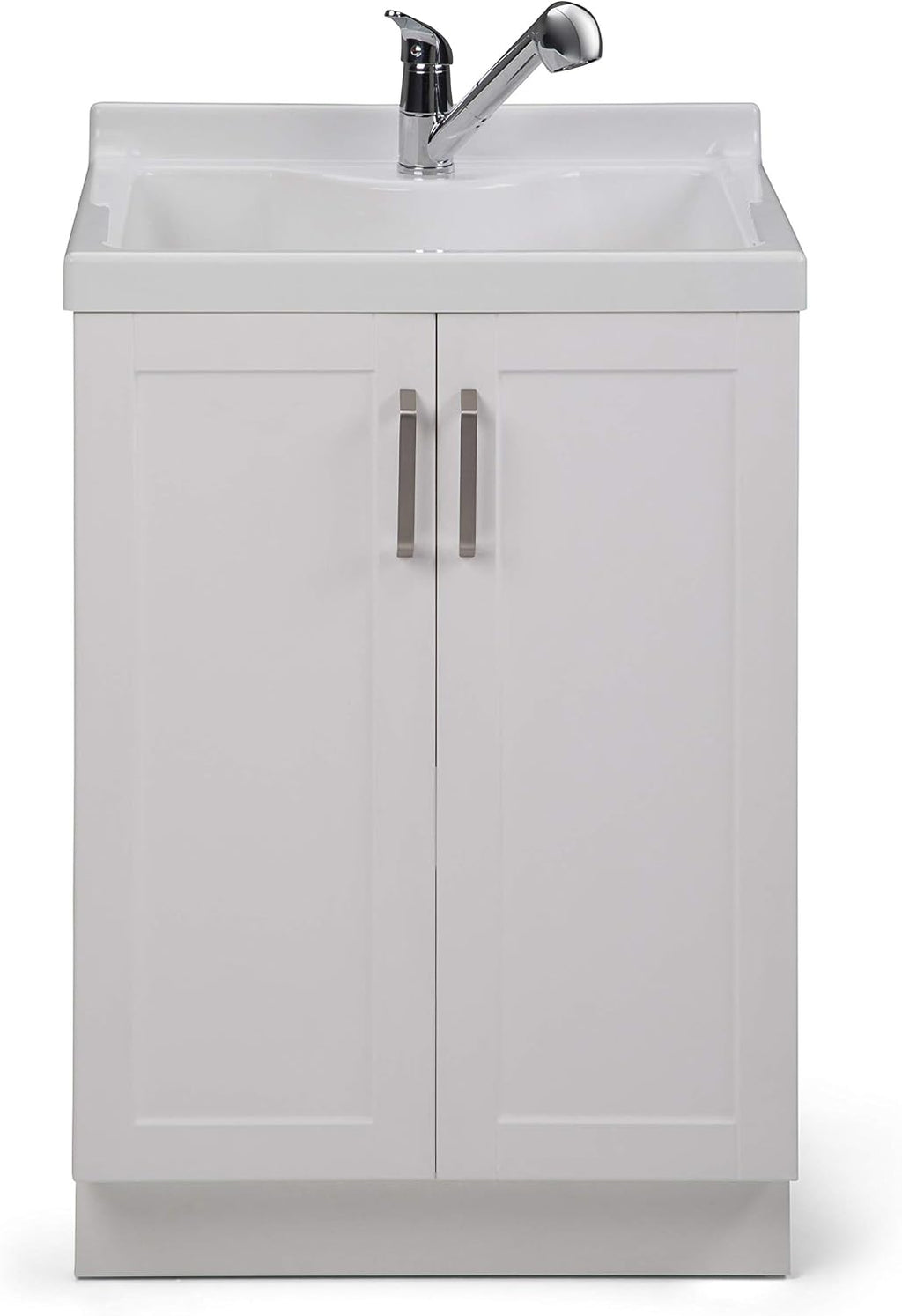 SIMPLIHOME Kyle All-in-One 24 inch Wide Utility Sink and Laundry Cabinet in Pure White Finish, Transitional ABS Sink Cabinet for Laundry Rooms with High-Arch Chrome Faucet and Pull-Out Spray