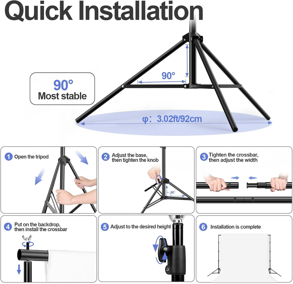 EMART 10x10ft Backdrop Stand Heavy Duty, Adjustable Photography Background Support System with 10x15ft Polyester Backdrop(Black/White/Green) for Photography Studio, Parties, Wedding, Video Shooting