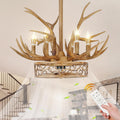 Antler Chandelier Ceiling Fan, 26' Rustic Farmhouse Ceiling Fan with 6 Lights, Retro Country Style Deer Horn Chandelier Lighting, Antler Lamp for Cafes, Bars, Kitchen, Dining Room, Living Room