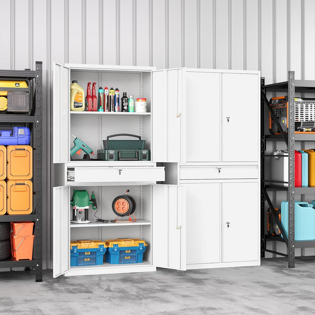 Metal Storage Cabinet,Tall File Cabinet with 2 Adjustable Shelves and Drawer,Lockable Steel Tool Cabinet for Home Office Garage School Warehouses