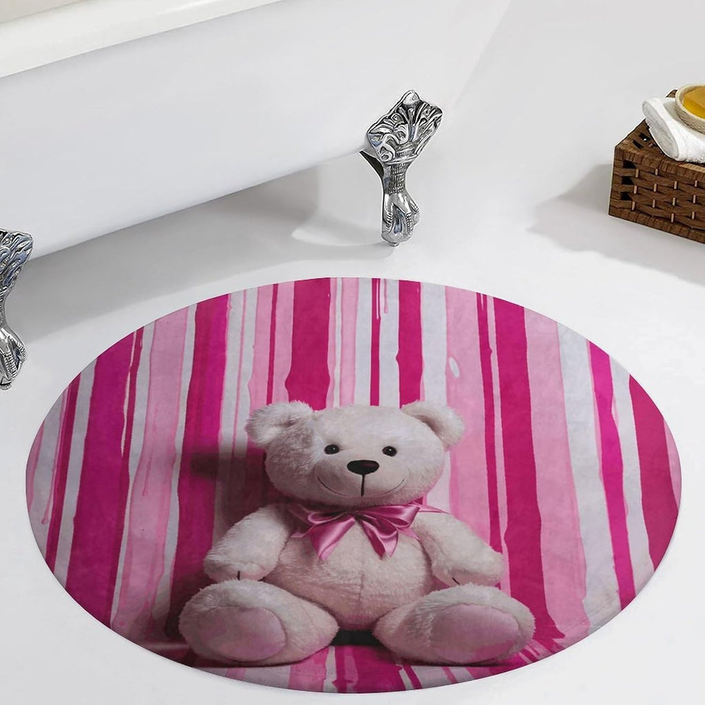 Teddy Bear Peach Rose Coral Velvet Round Floor Mat Non-Slip Bath Rug Floor Covering for Bathroom Vanity Guest Suite & Vacation Home